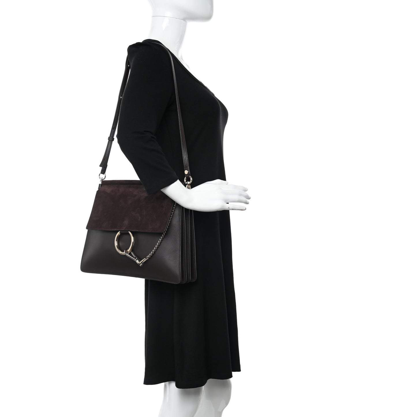Calfskin Suede Medium Faye Shoulder Bag Carbon Brown