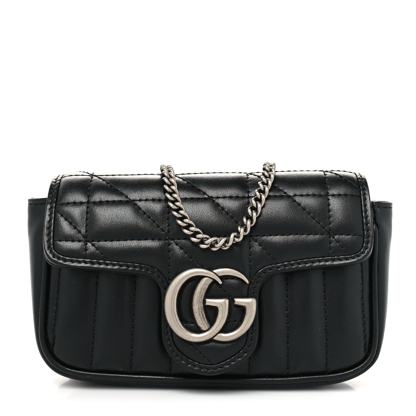Calfskin Matelasse Aria Super Mini GG Marmont Shoulder Bag Black