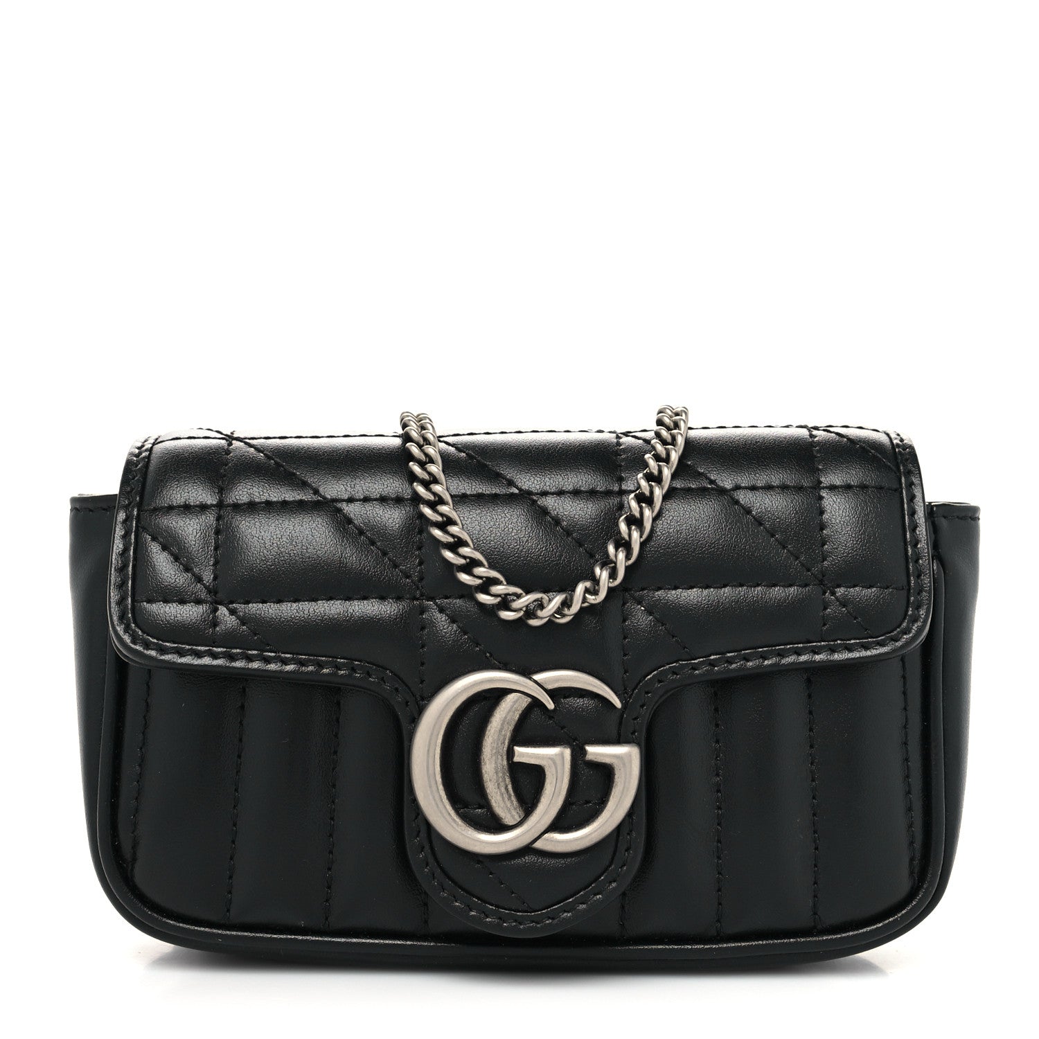 Gucci Calfskin Matelasse Aria Super Mini GG Marmont Shoulder Bag Black 1 of 11
