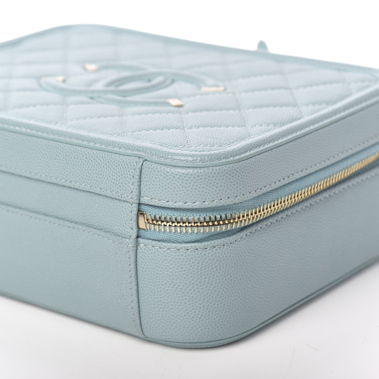 Chanel Caviar Quilted Medium CC Filigree Vanity Case Light Blue 9 of 10