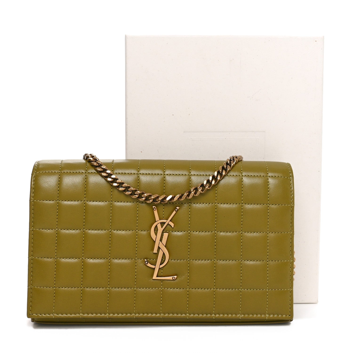 Saint Laurent Lambskin Carre Quilted Cassandre Chain Wallet Olive Drab 10 of 10