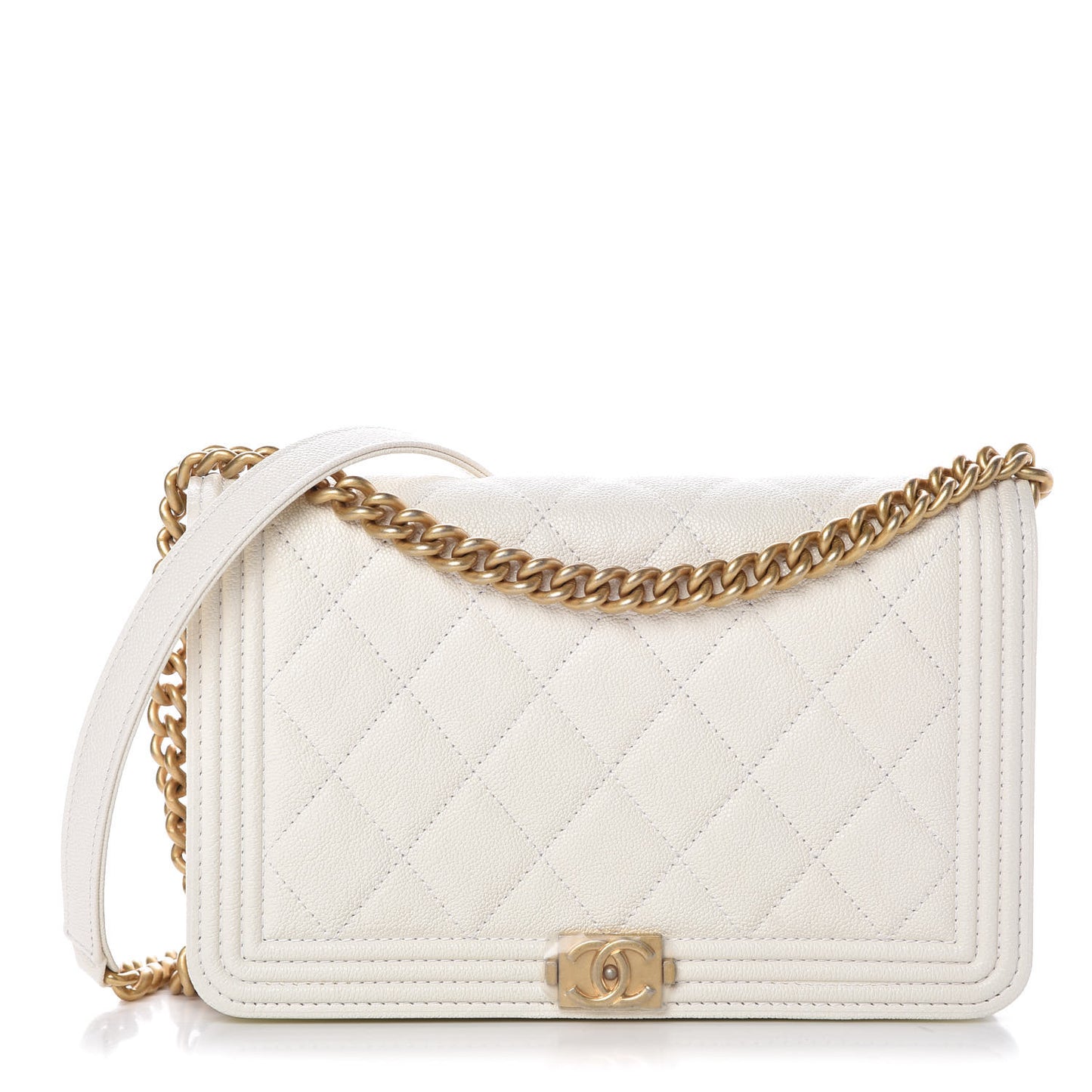 Caviar Quilted Boy Wallet On Chain WOC White