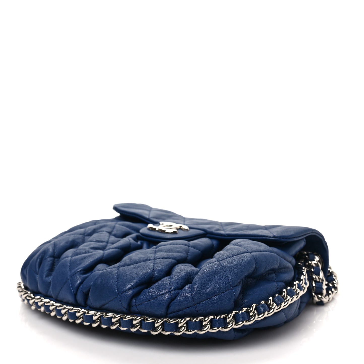 Washed Lambskin Quilted Medium Chain Around Messenger Blue