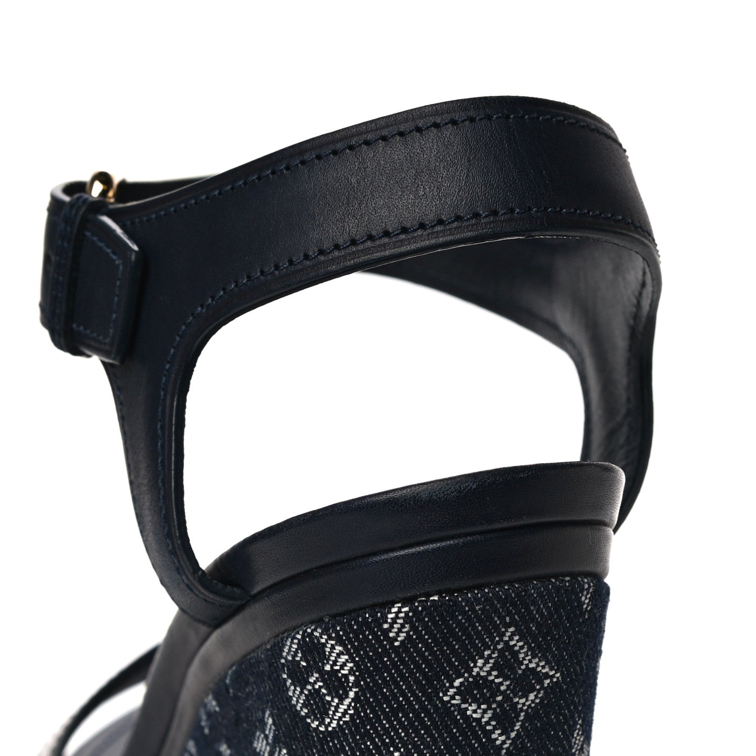 Louis Vuitton Calfskin Monogram Denim Waterfall Wedge Sandals 38 Blue 13 of 18