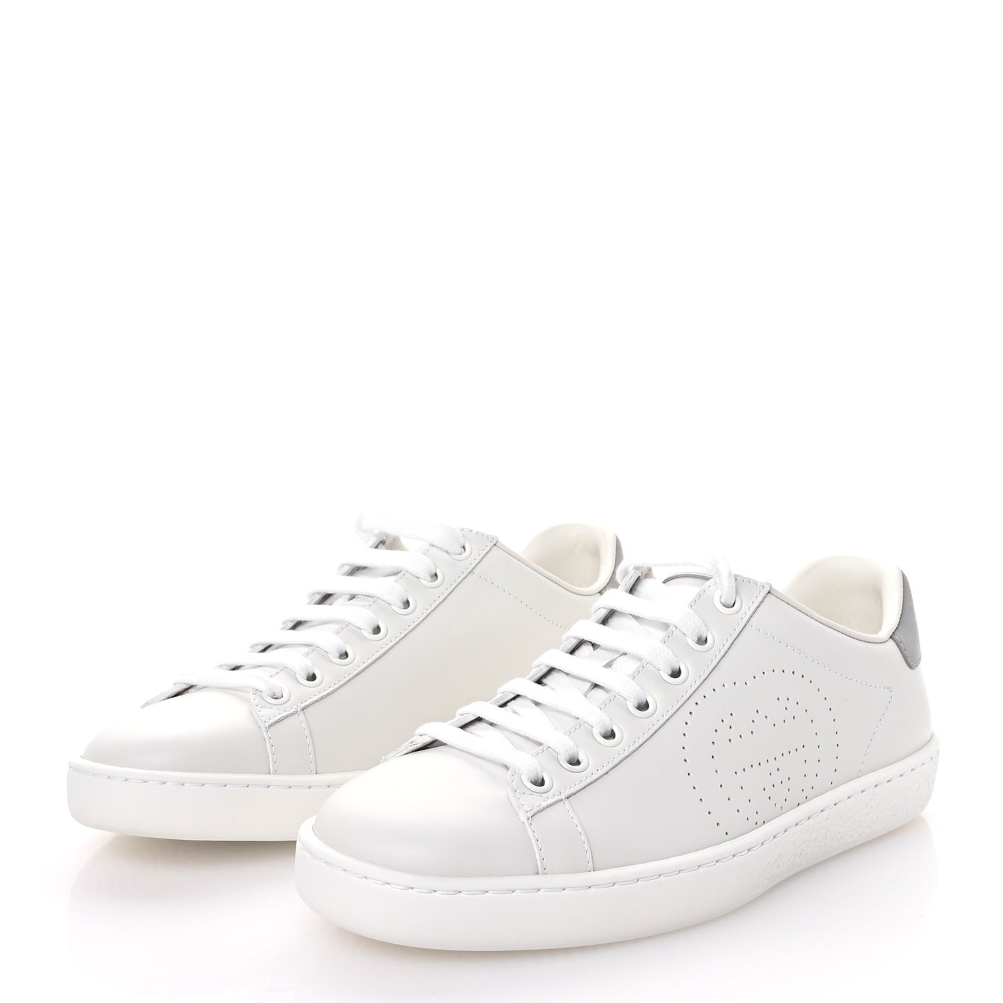 Calfskin Interlocking G Perforated Womens Ace Sneakers 37 White Grey Sky