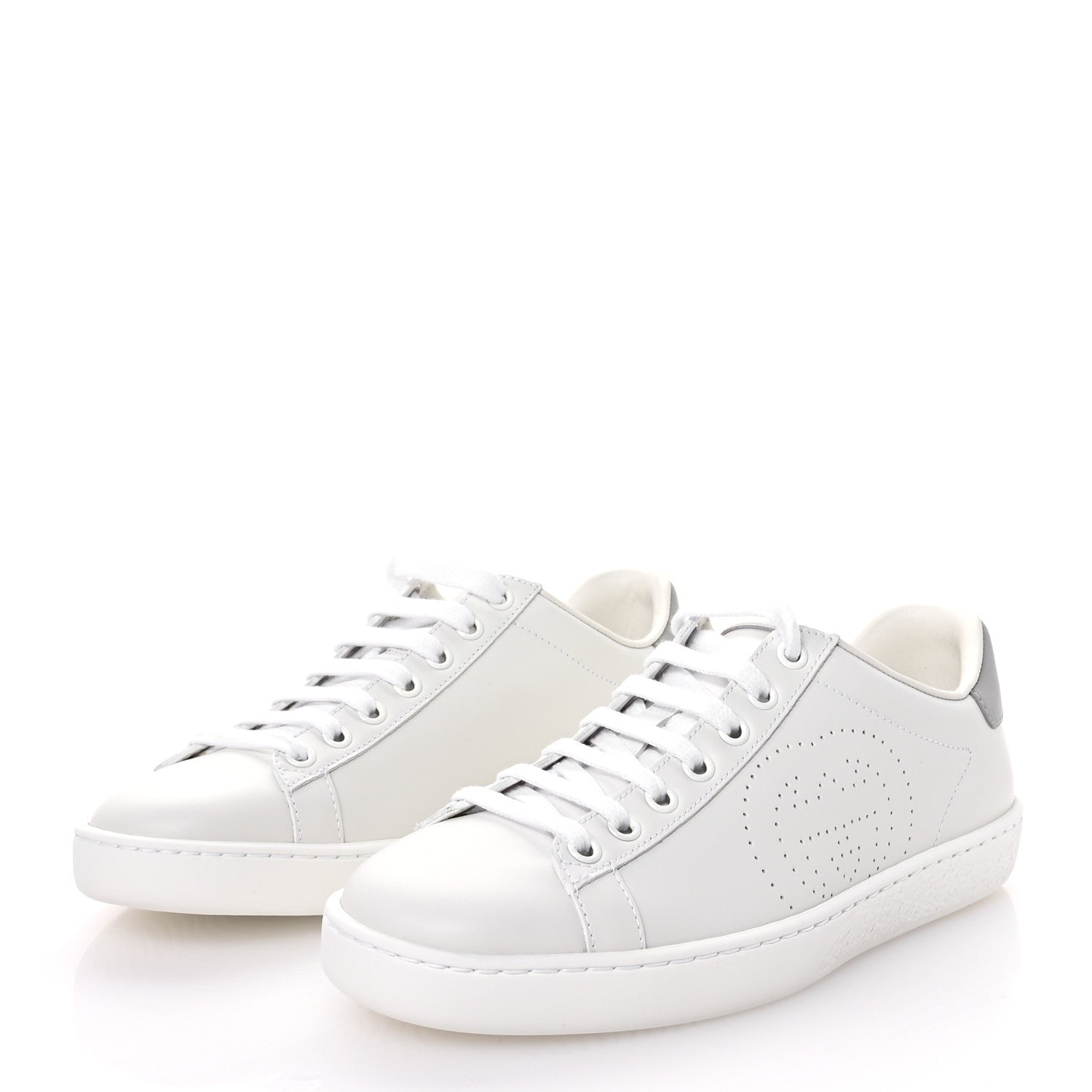 Gucci Calfskin Interlocking G Perforated Womens Ace Sneakers 37 White Grey Sky 4 of 8