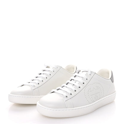 Gucci Calfskin Interlocking G Perforated Womens Ace Sneakers 37 White Grey Sky 4 of 8