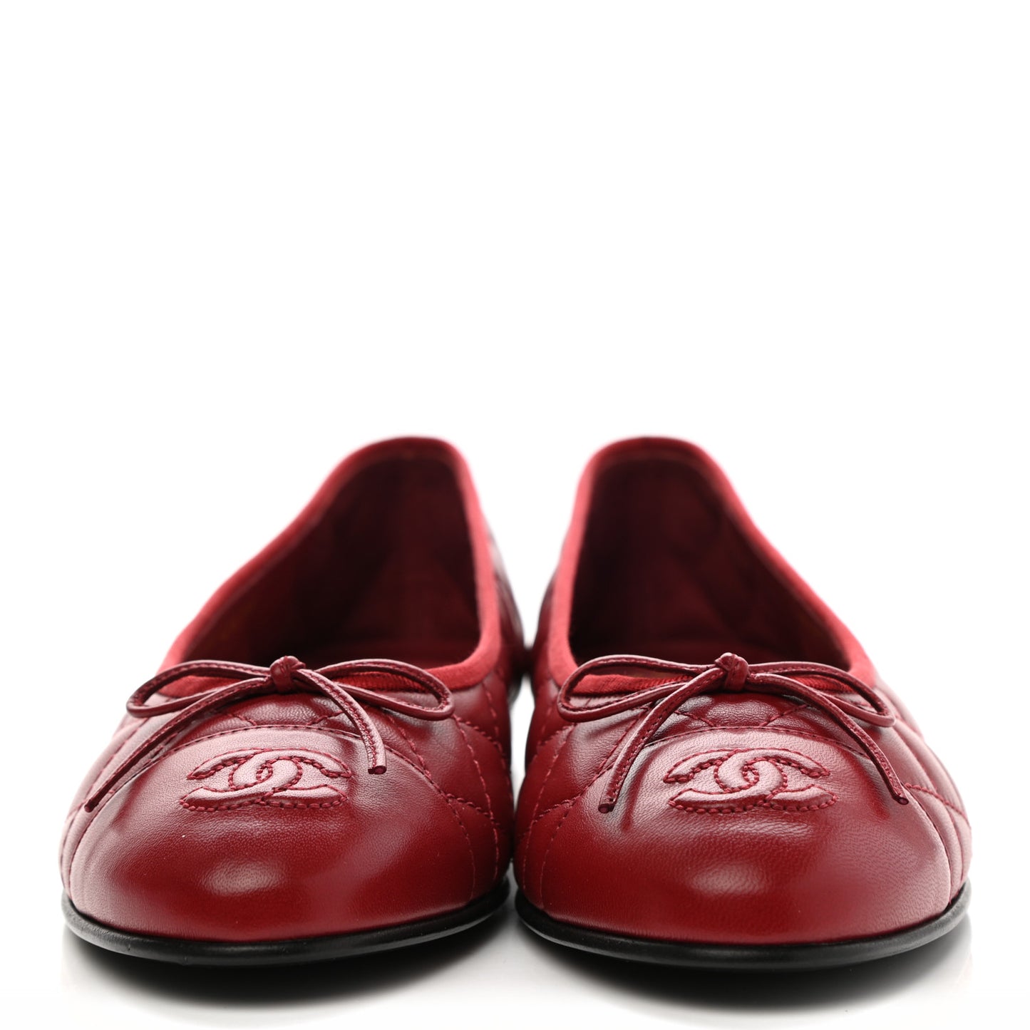 Lambskin Quilted CC Cap Toe Ballerina Flats 38.5 Dark Red