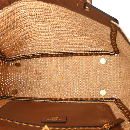 Valentino Garavani Raffia Calfskin Rockstud Tote Naturale Saddle Brown 5 of 8