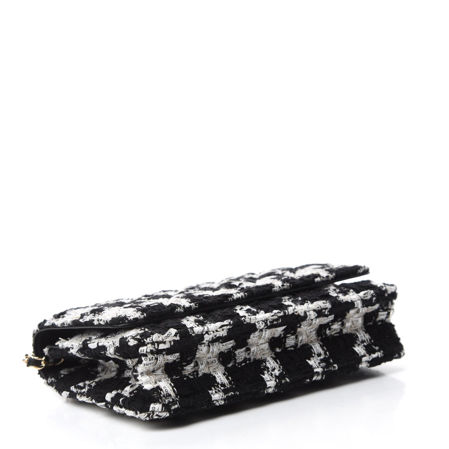 Tweed Quilted Wallet On Chain WOC Black Ecru White
