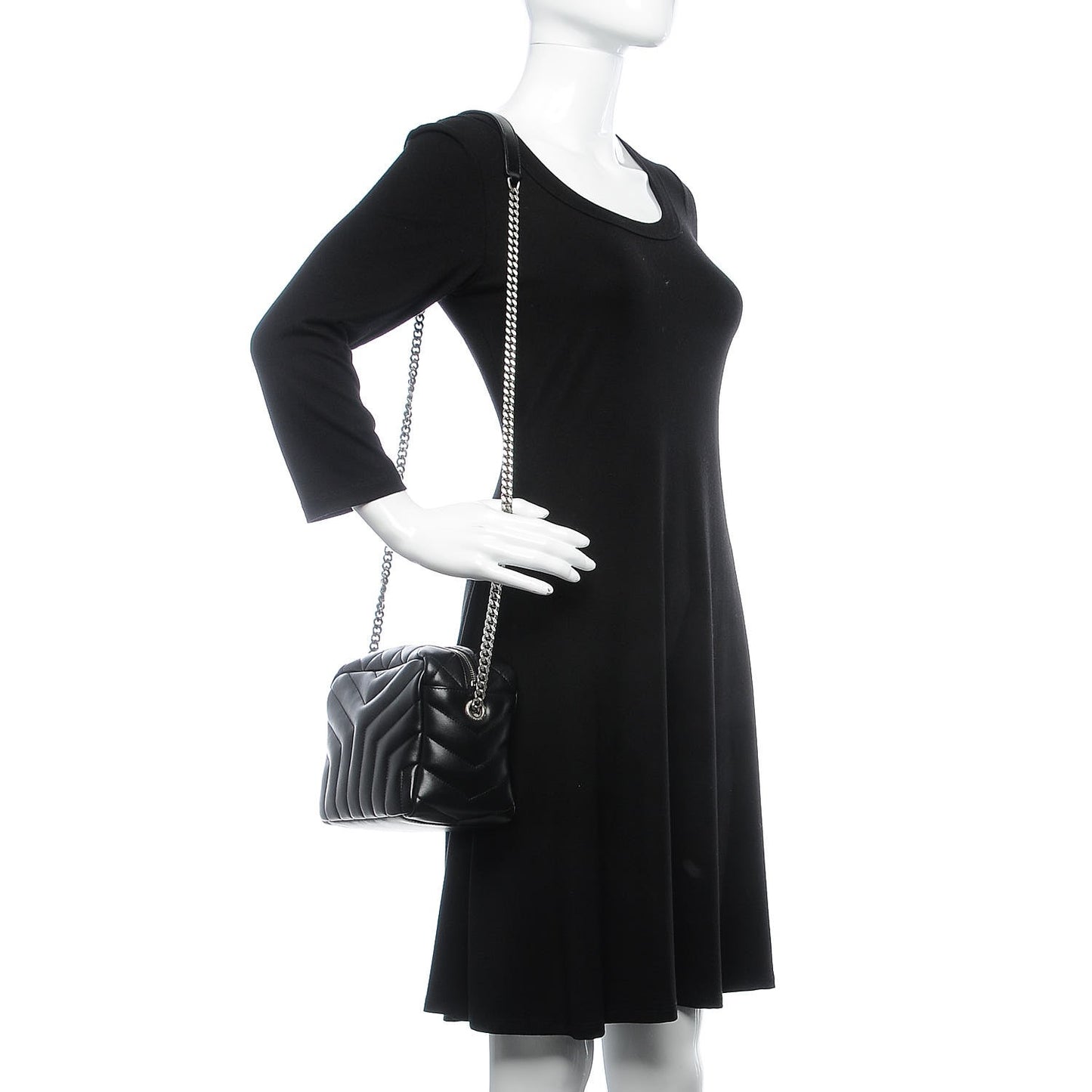Calfskin Y Quilted Monogram Small Loulou Bowling Bag Black