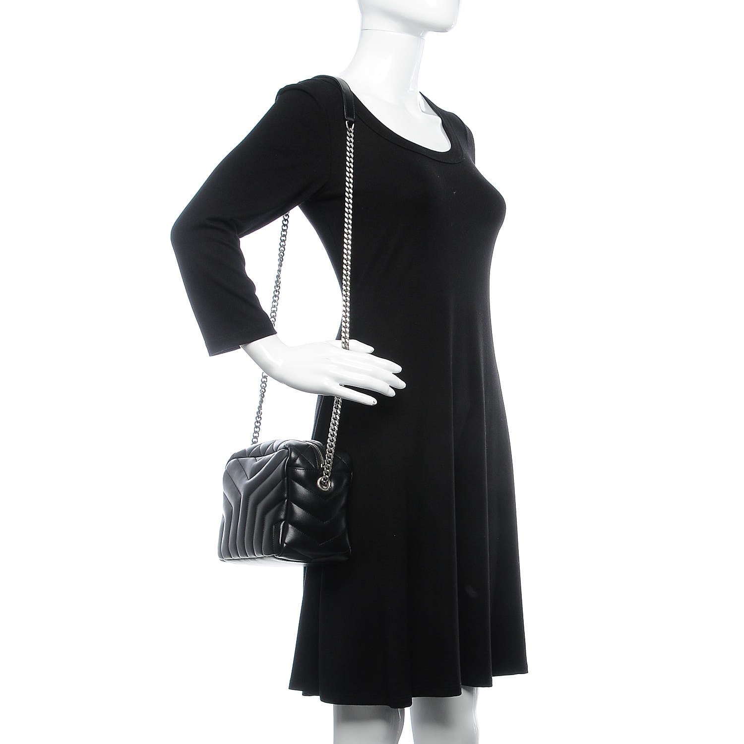 Saint Laurent Calfskin Y Quilted Monogram Small Loulou Bowling Bag Black 2 of 6