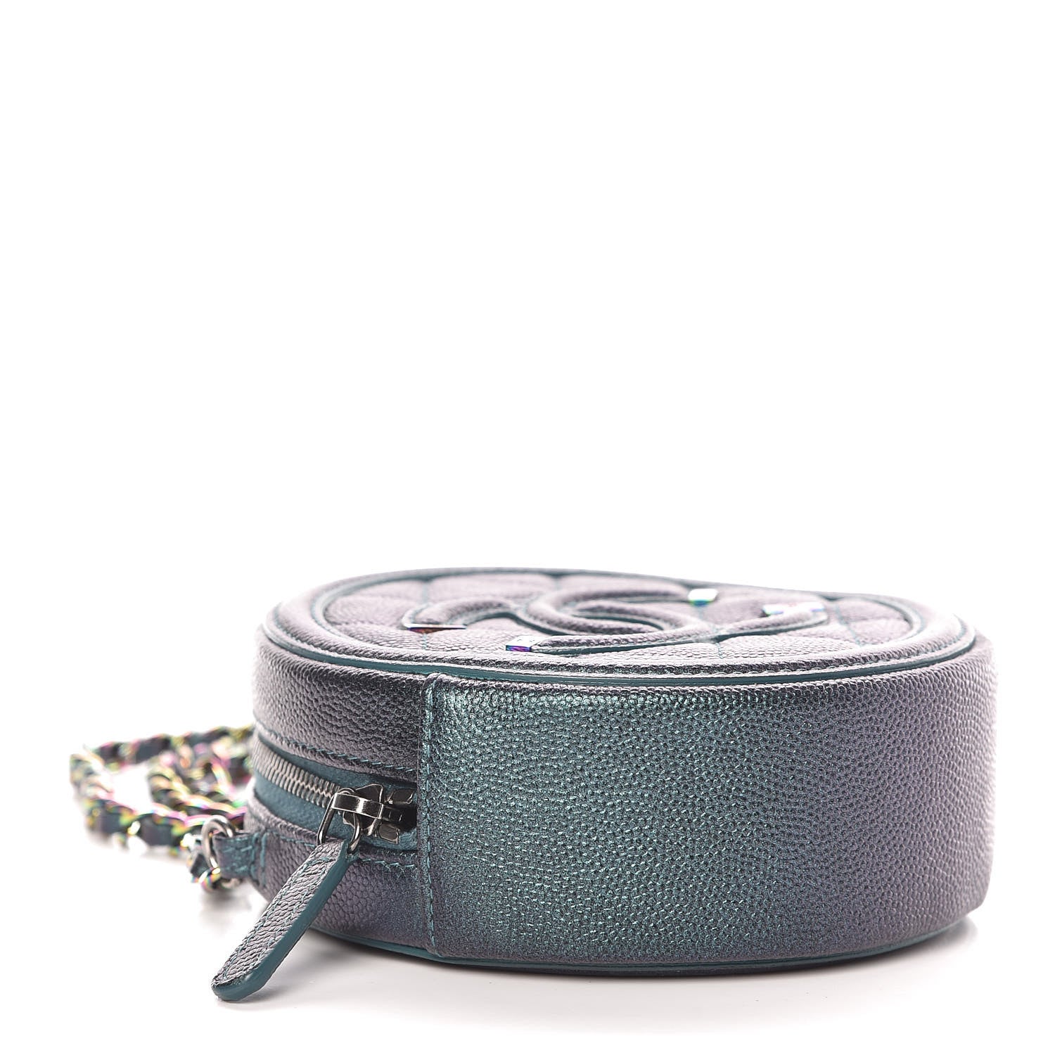 Chanel Iridescent Caviar Quilted Round Filigree Crossbody Dark Turquoise 4 of 8