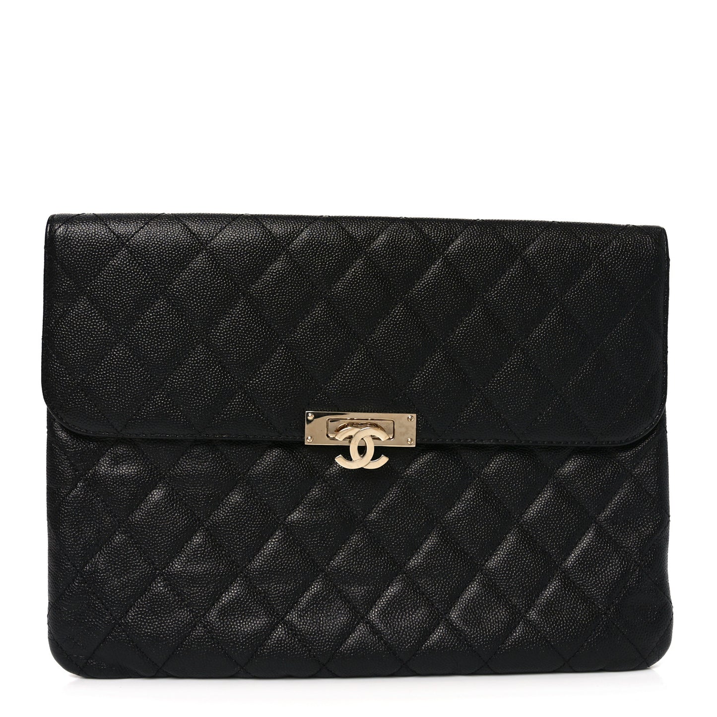 Caviar Quilted Medium Golden Class Pouch Black