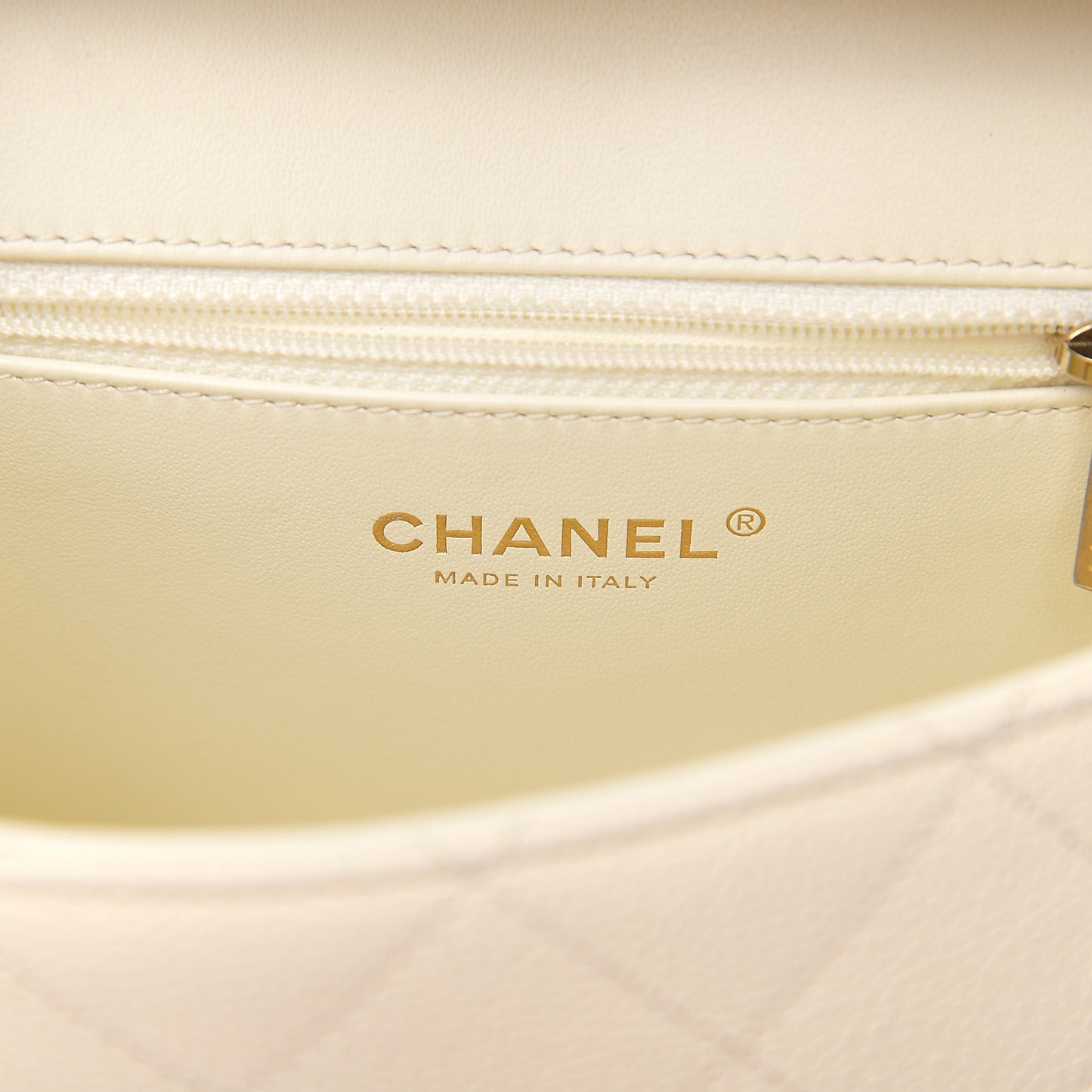Caviar Quilted Grommet Embellished Small Piercing Chic Flap Bag Ivory