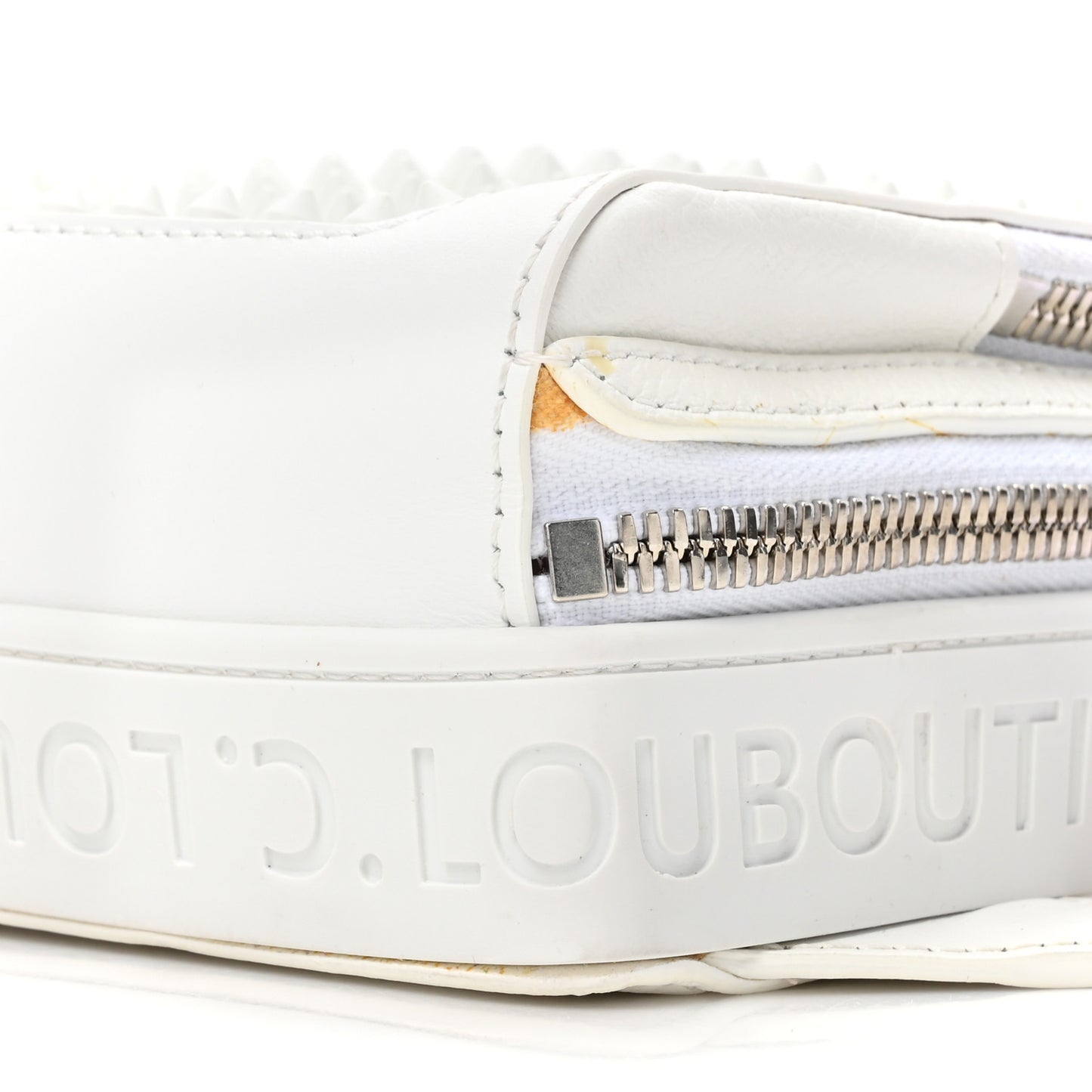 Calfskin Mens Loubifunk Spiked Bag White