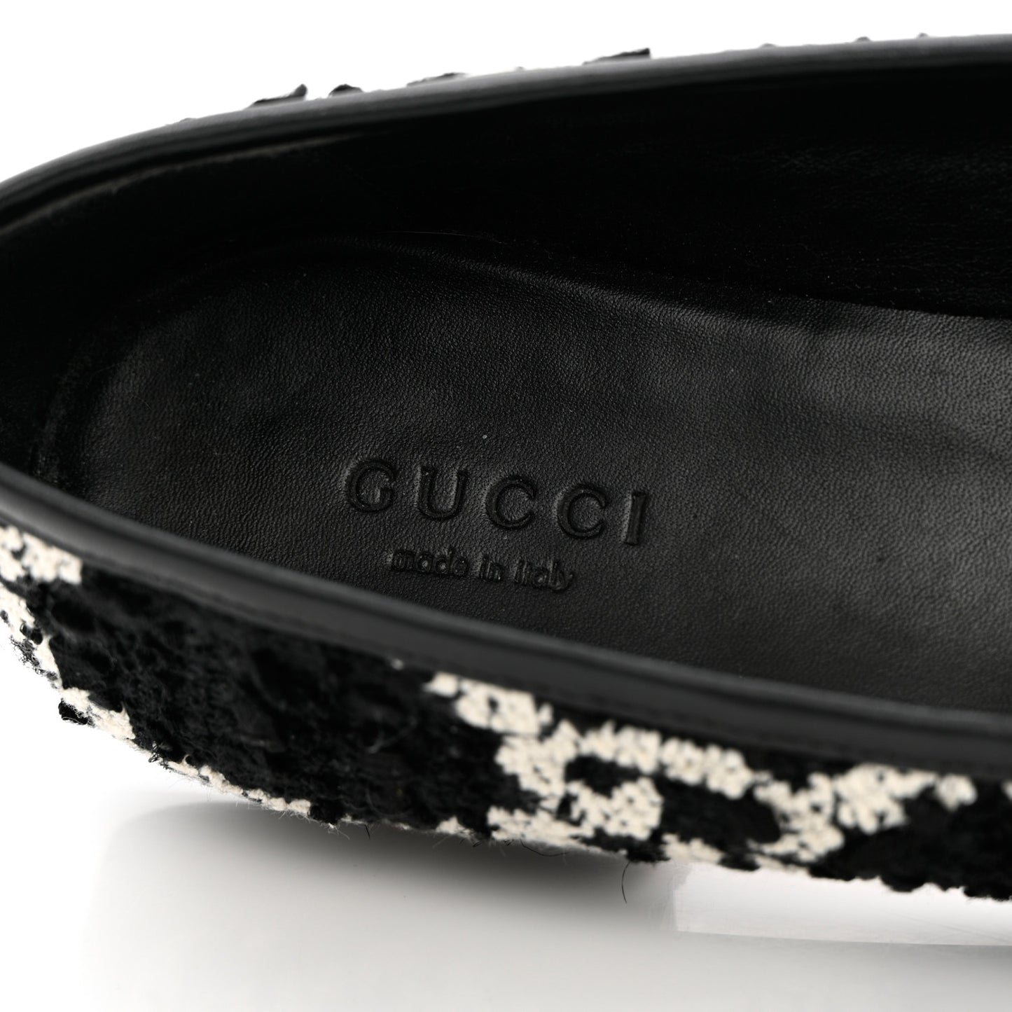 Tweed GG Monogram Horsebit Womens Jordaan Loafers 36.5 Black Natural