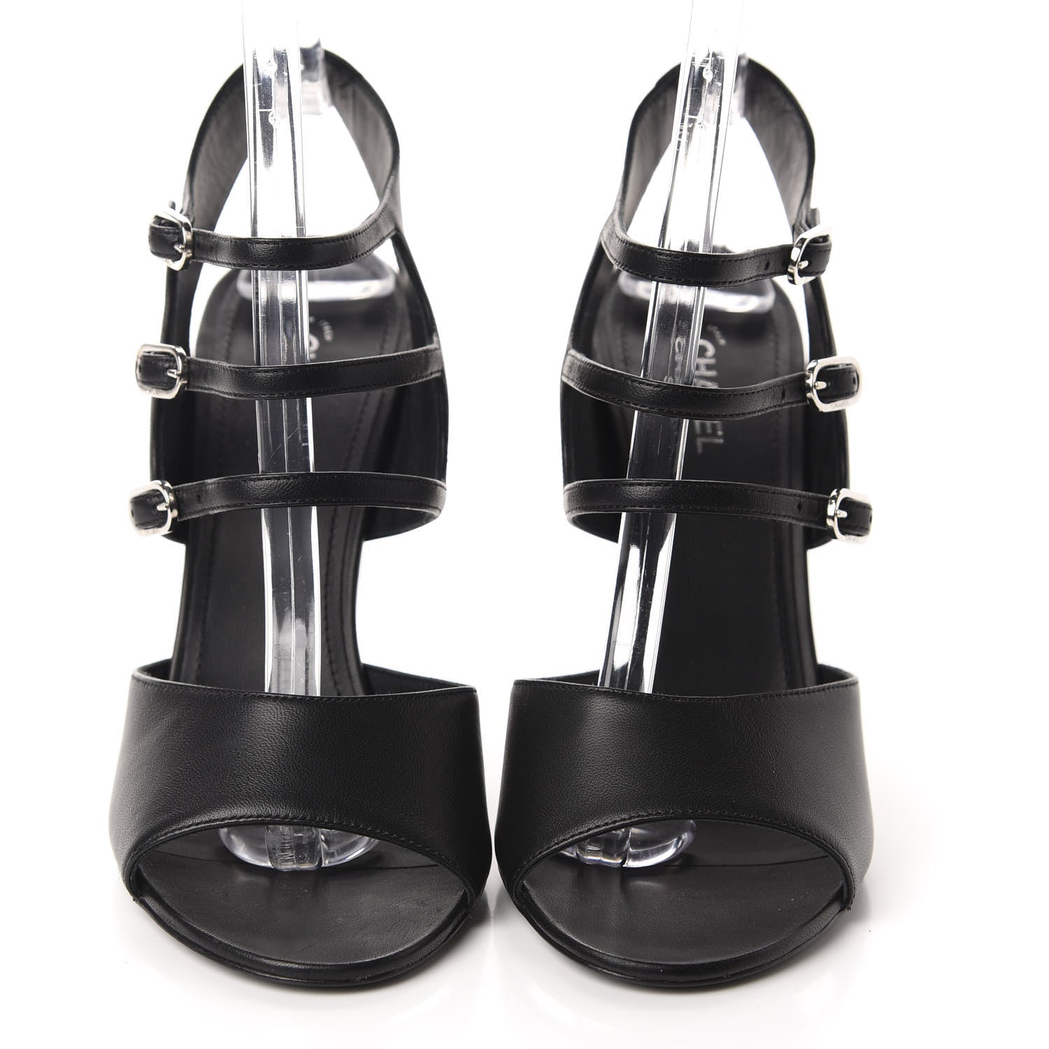 Chanel Lambskin CC Heel Sandals 40.5 Black 2 of 9