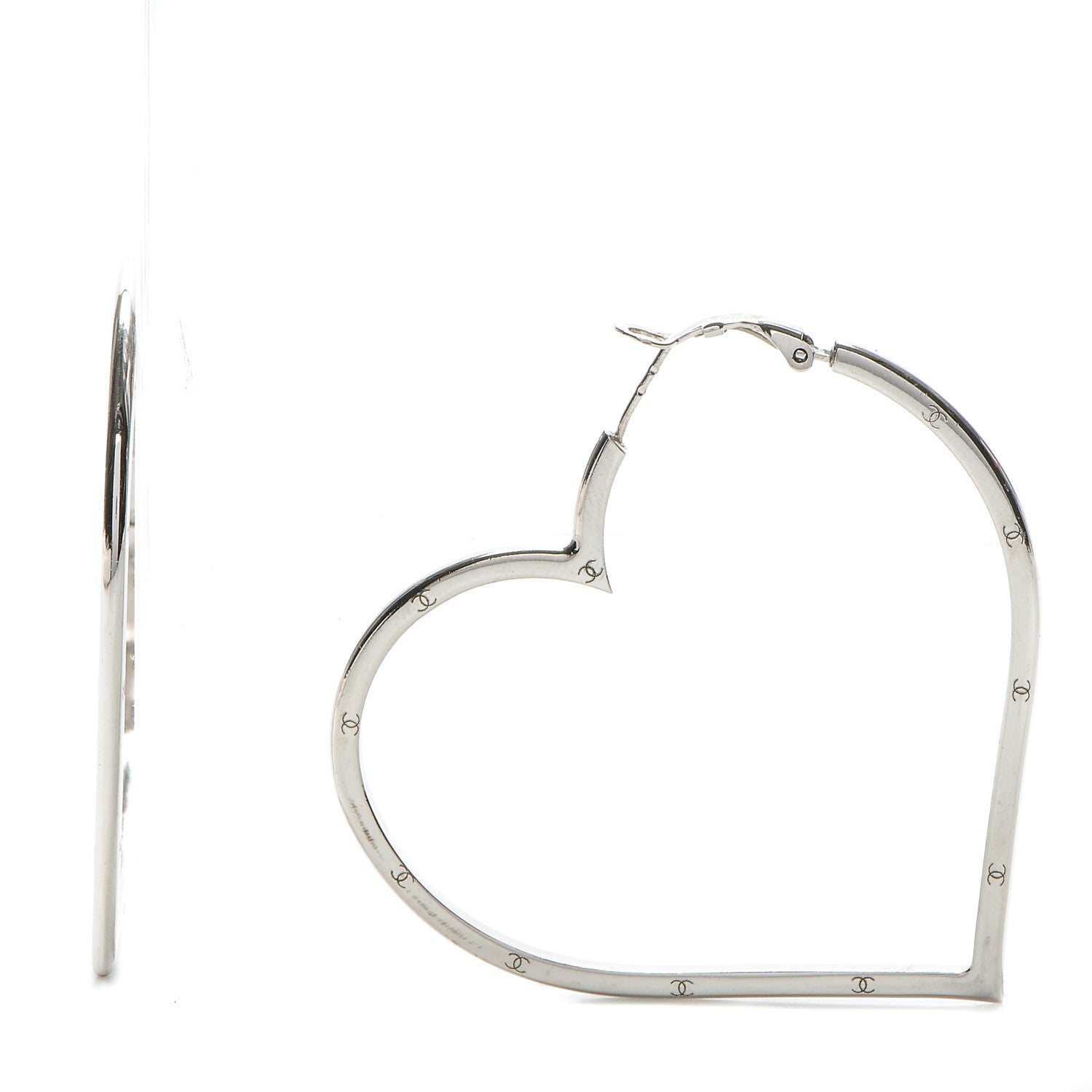 Chanel CC Heart Hoop Earrings Silver 1 of 5