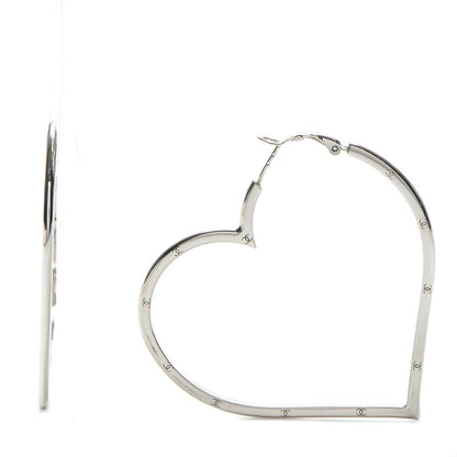 Chanel CC Heart Hoop Earrings Silver 1 of 5