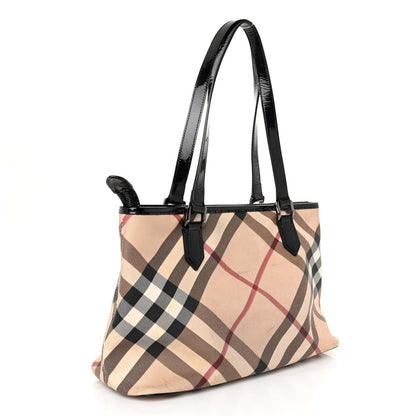 Burberry Patent Trim Nova Check Shopper Tote Black 3 of 11