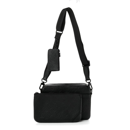Louis Vuitton Calfskin Monogram Shadow Trio Messenger Black 1 of 8