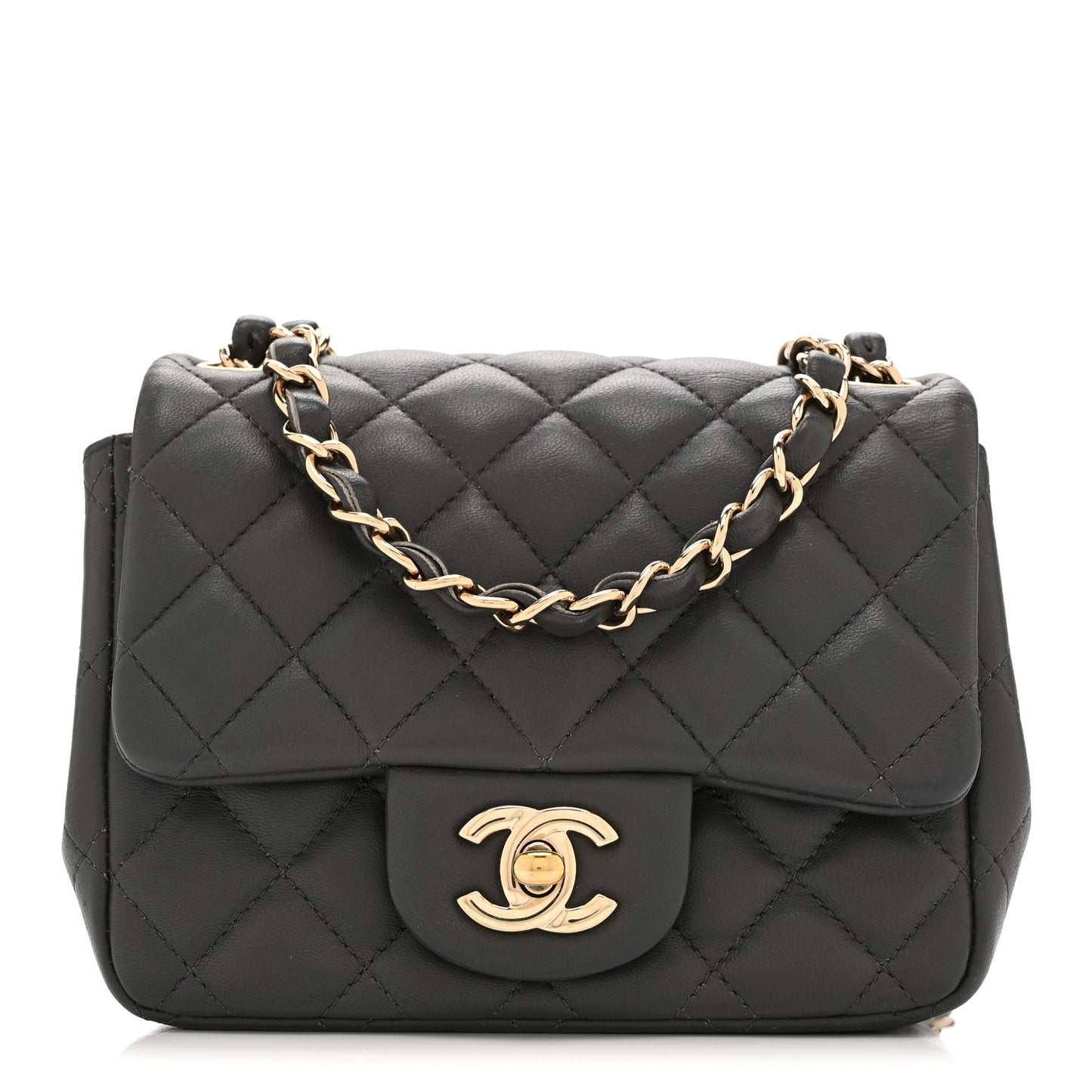 Lambskin Quilted Mini Square Flap Dark Grey