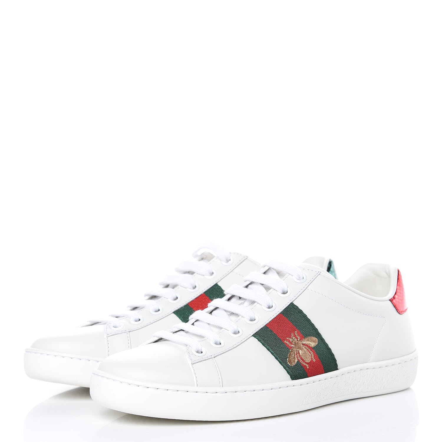 Gucci Calfskin Ayers Bee Embroidered Womens Ace Sneakers 35.5 White Green 3 of 8