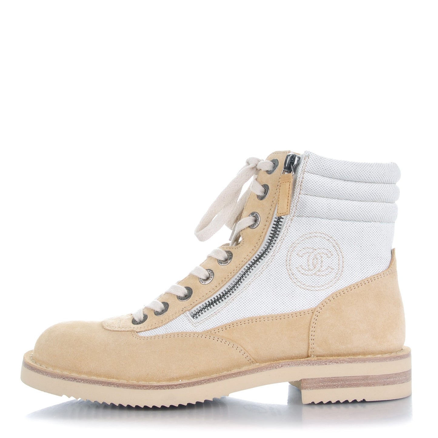 Toile Suede Calfskin CC Lace Up Short Boots 39 Light Beige