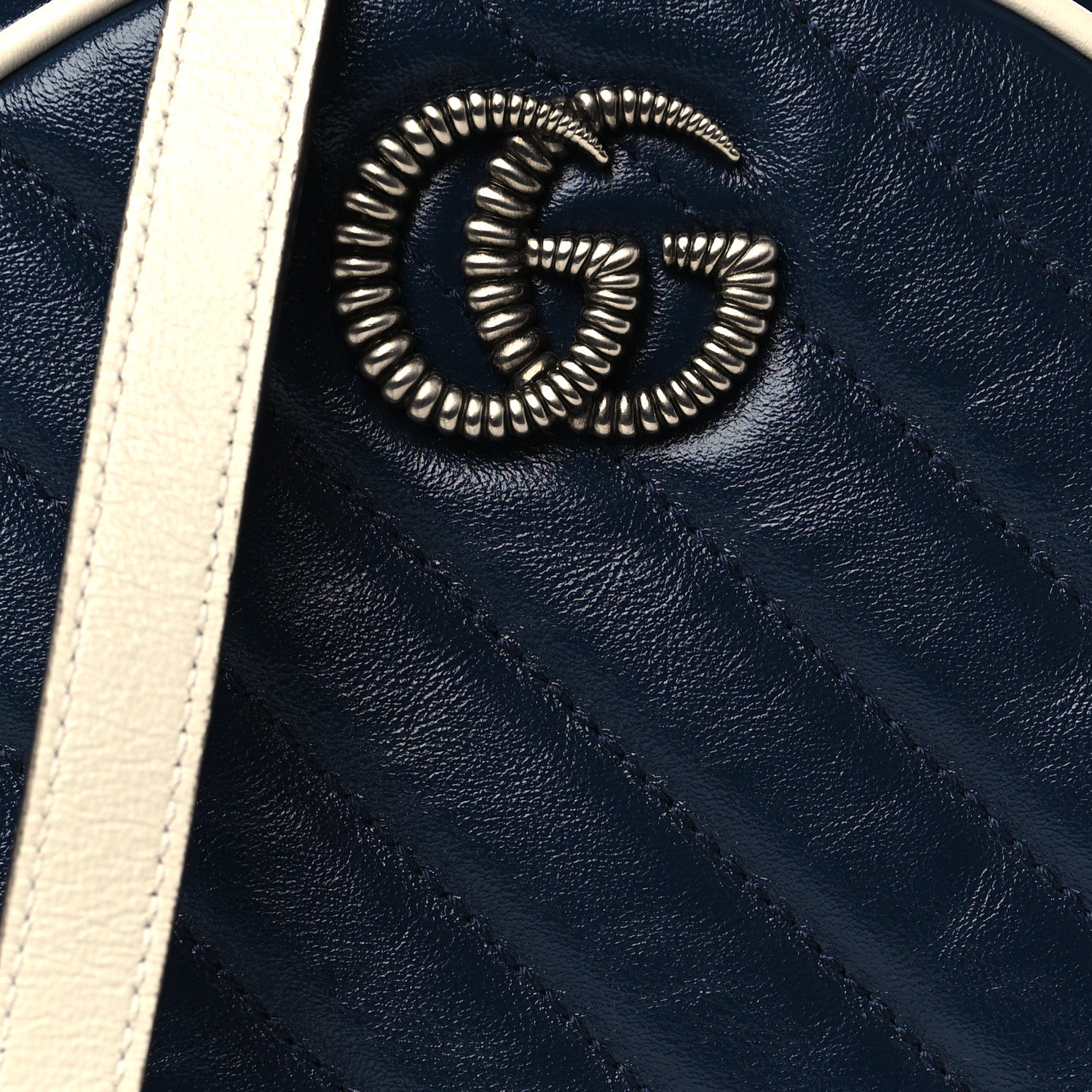 Gucci Azalea Calfskin Matelasse Diagonal Mini Torchon GG Marmont Round Shoulder Bag Blue Agata Mystic White 8 of 10