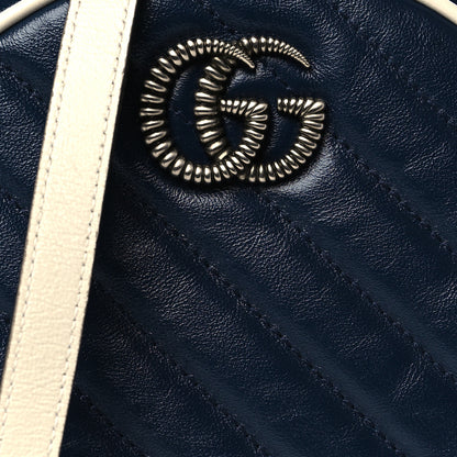 Gucci Azalea Calfskin Matelasse Diagonal Mini Torchon GG Marmont Round Shoulder Bag Blue Agata Mystic White 8 of 10