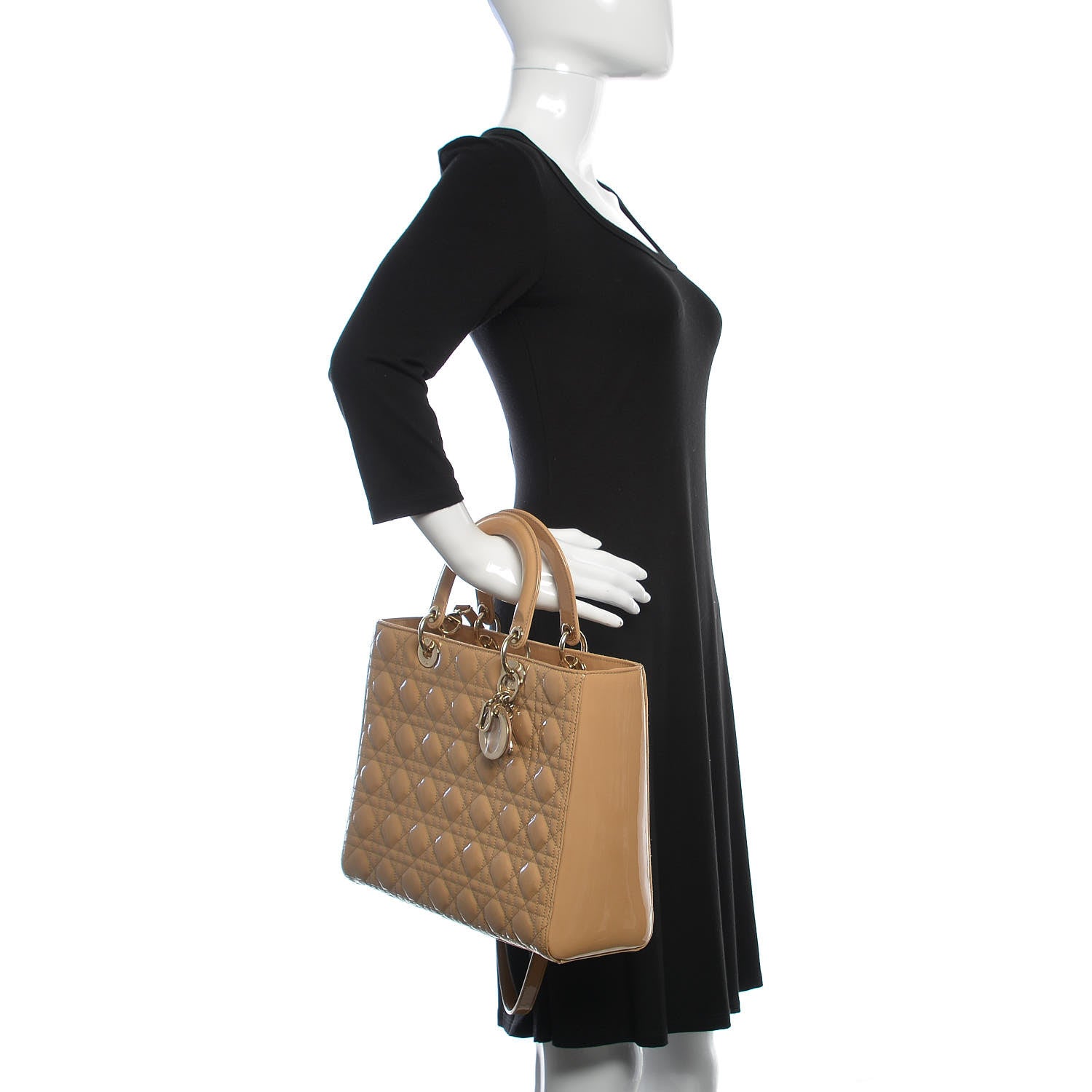 Christian Dior Patent Cannage Large Lady Dior Dark Beige 2 of 18