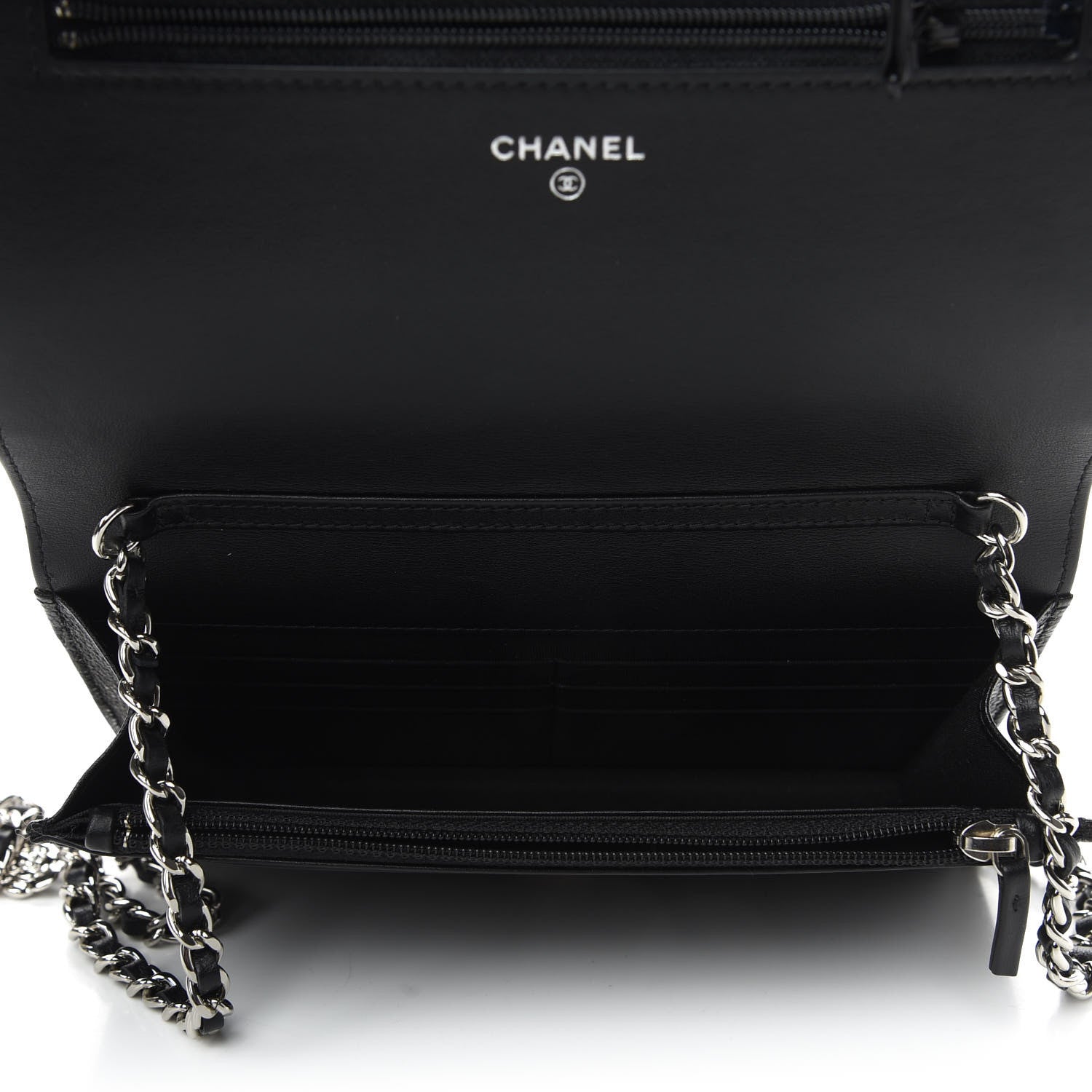 Chanel Caviar Camellia Embossed Wallet On Chain WOC Black 7 of 10