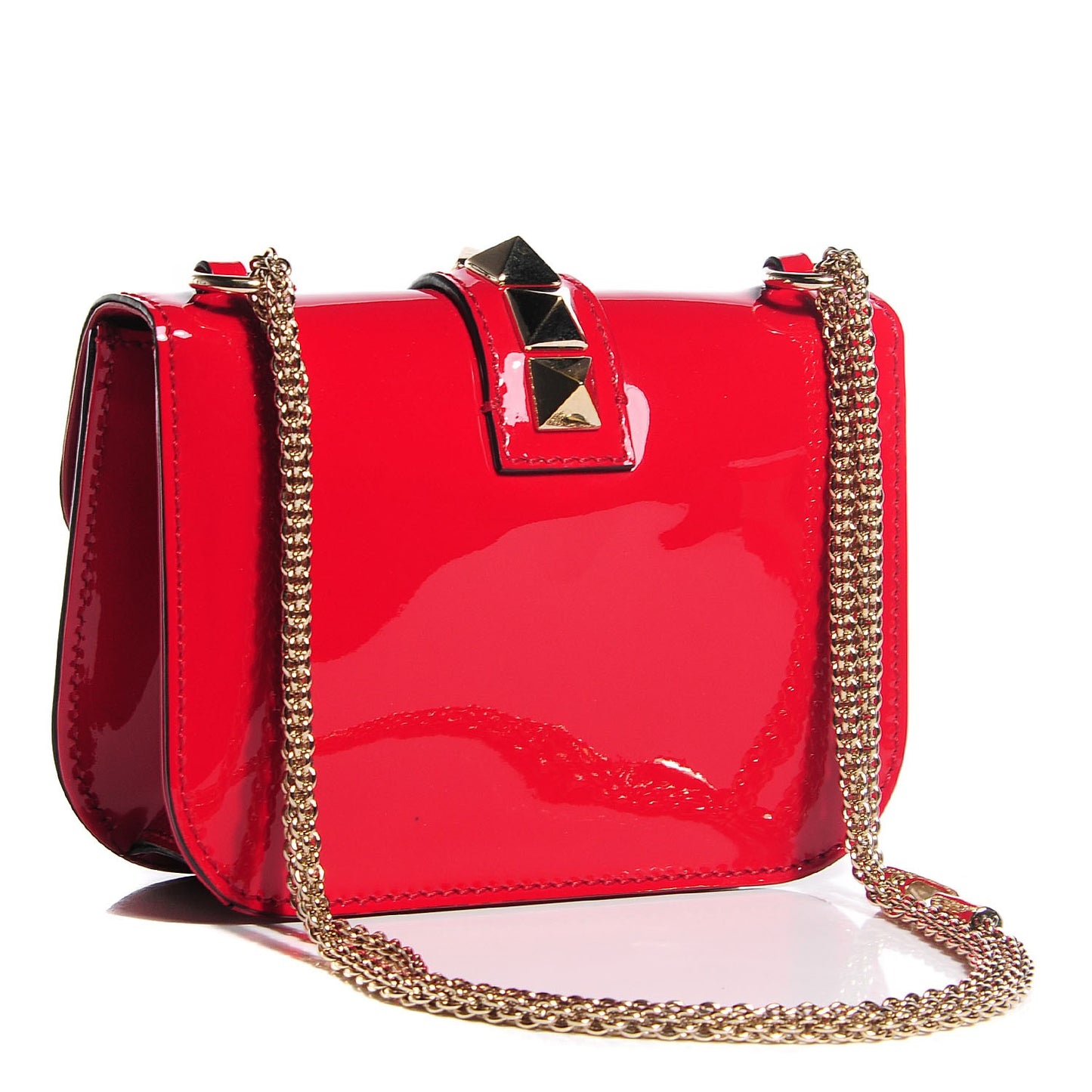 Patent Small Glam Lock Rockstud Flap Rosso Valentino