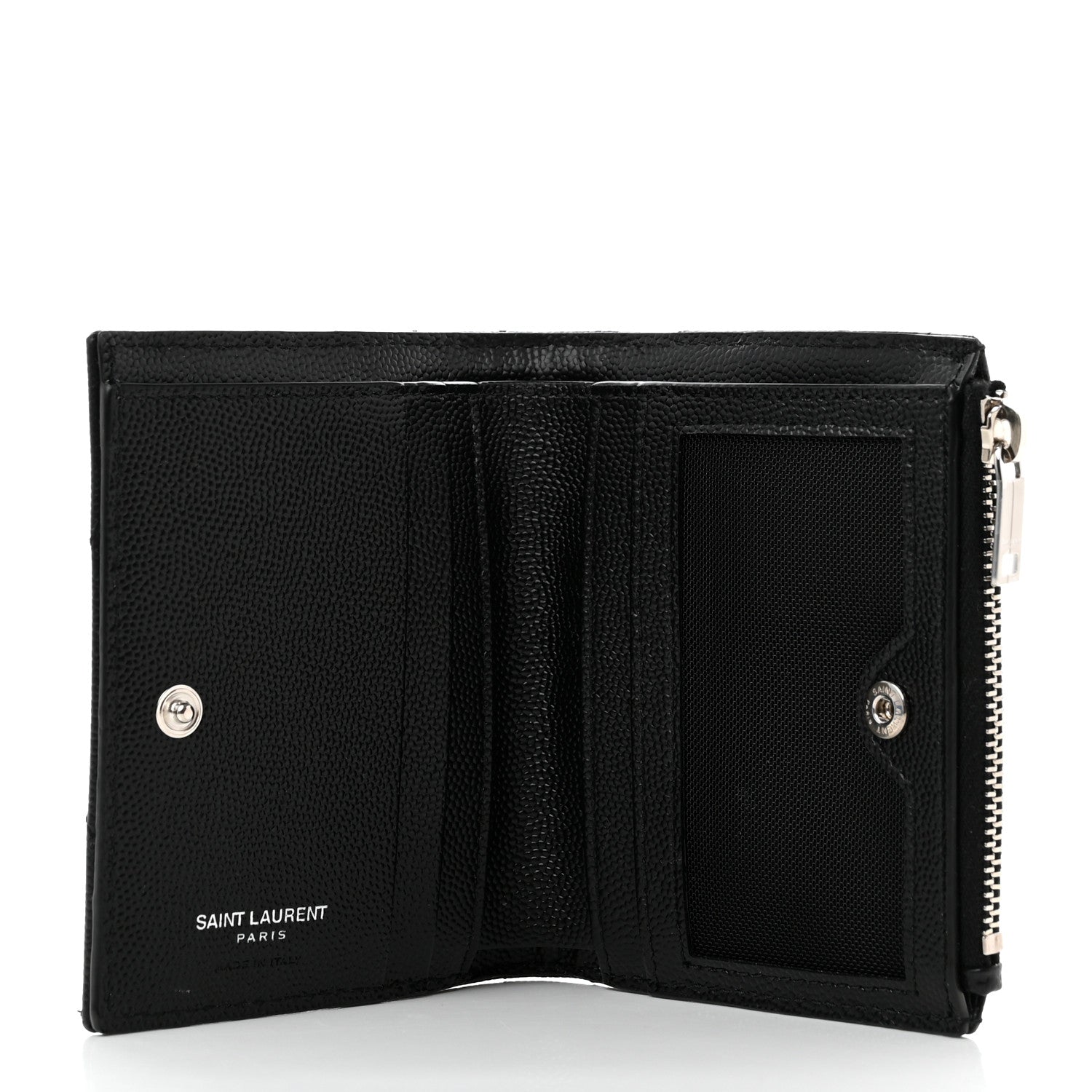 Saint Laurent Grain De Poudre Matelasse Chevron Monogram Zipped Card Case Black 5 of 8