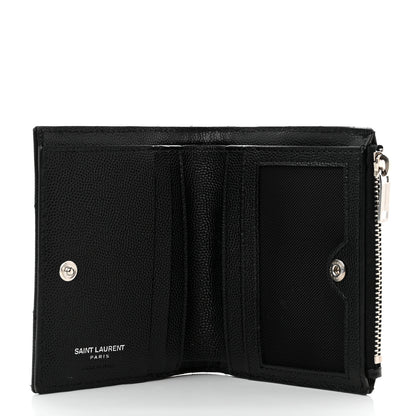 Saint Laurent Grain De Poudre Matelasse Chevron Monogram Zipped Card Case Black 5 of 8