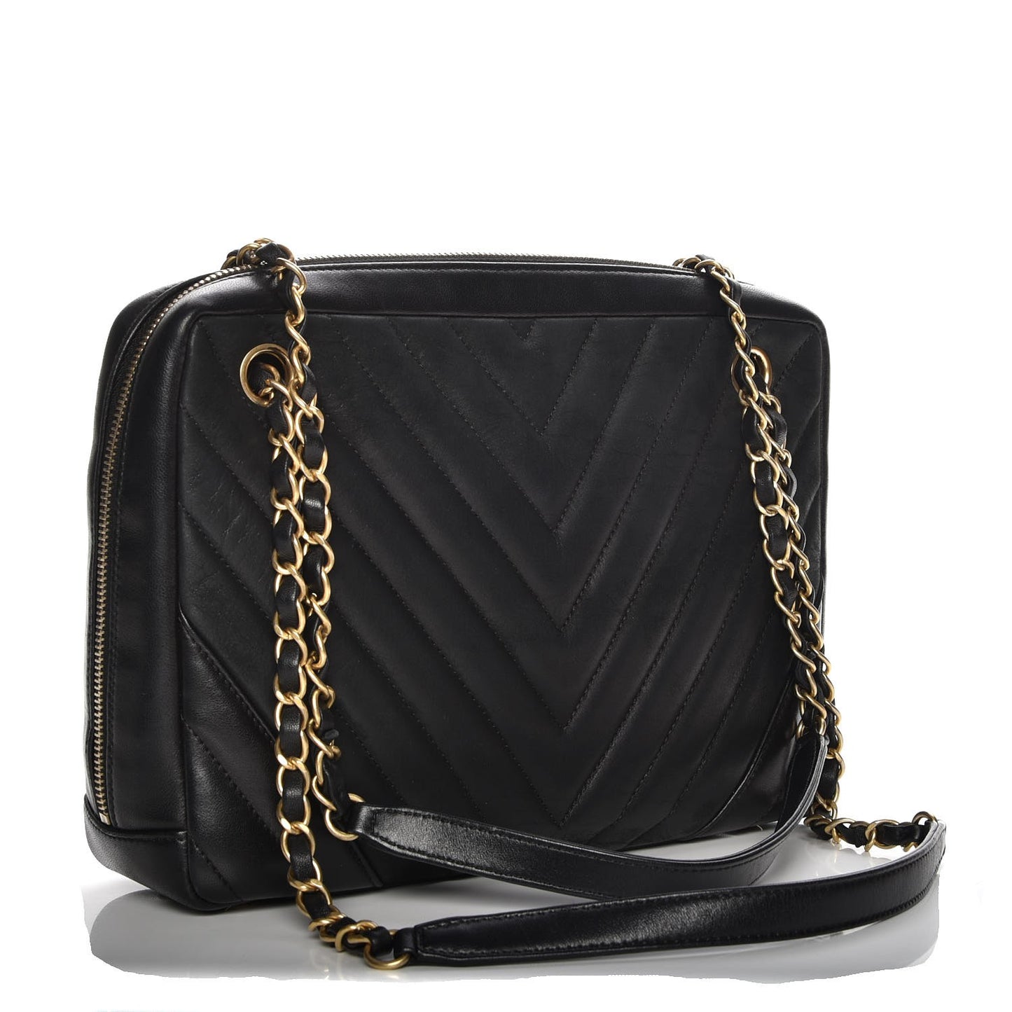 Lambskin Chevron Quilted Camera Case Black