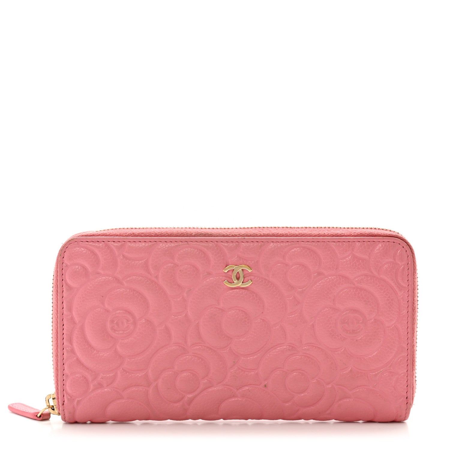 Chanel Caviar Camellia Embossed Zip Around Large Gusset Wallet Pink 1 of 13