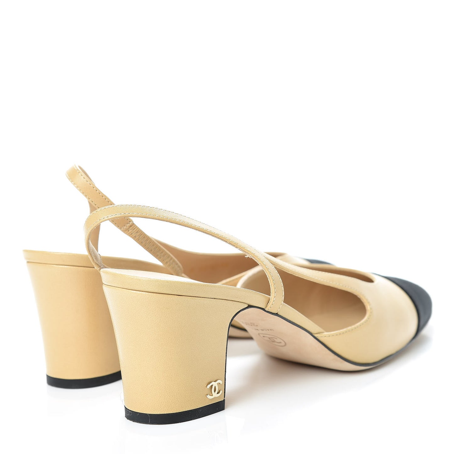 Goatskin Grosgrain Cap Toe CC Slingback Pumps 39.5 Beige Black
