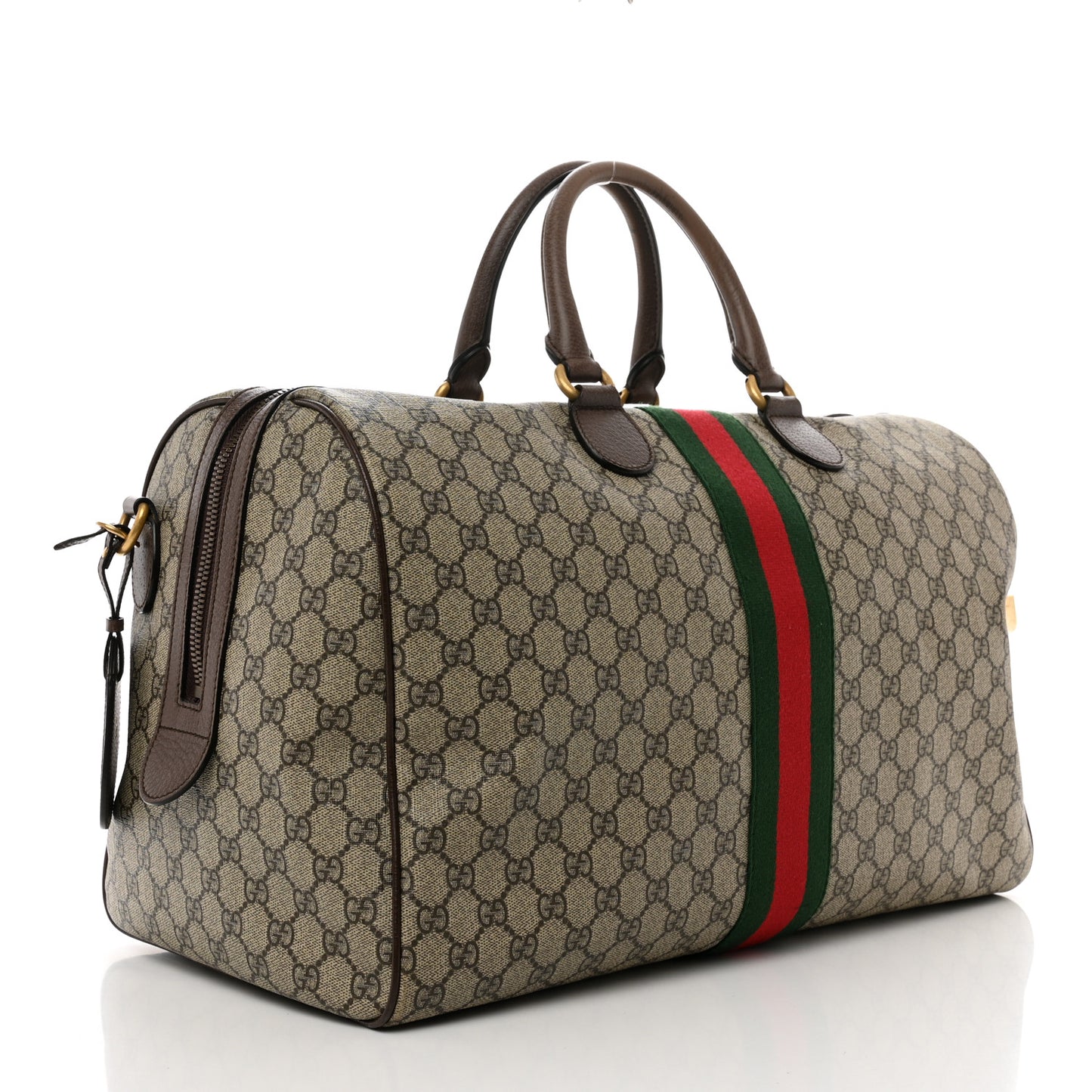 GG Supreme Monogram Textured Dollar Calfskin Web Medium Ophidia Carry-On Duffle Bag Beige Ebony New Acero