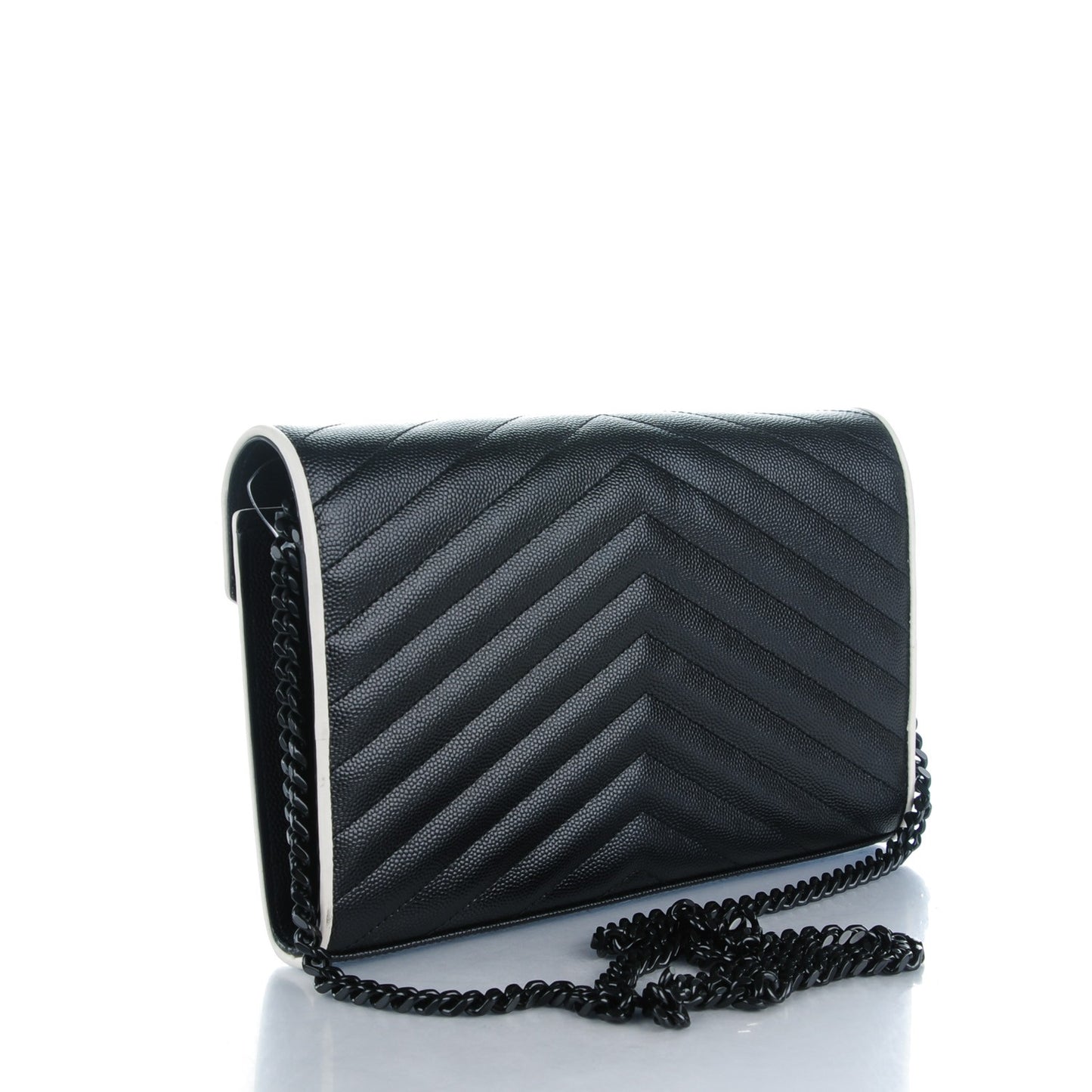 Bi-Color Grain De Poudre Matelasse Chevron Monogram Chain Wallet Black White