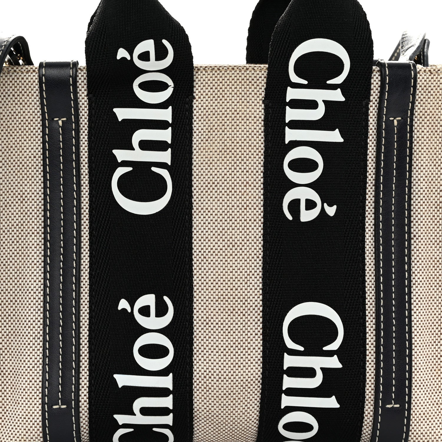 Chloe Cotton Calfskin Small Woody Ribbon Tote With Strap Black Blue 8 of 11