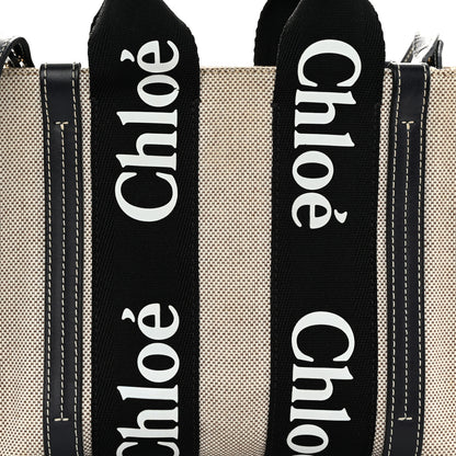 Chloe Cotton Calfskin Small Woody Ribbon Tote With Strap Black Blue 8 of 11