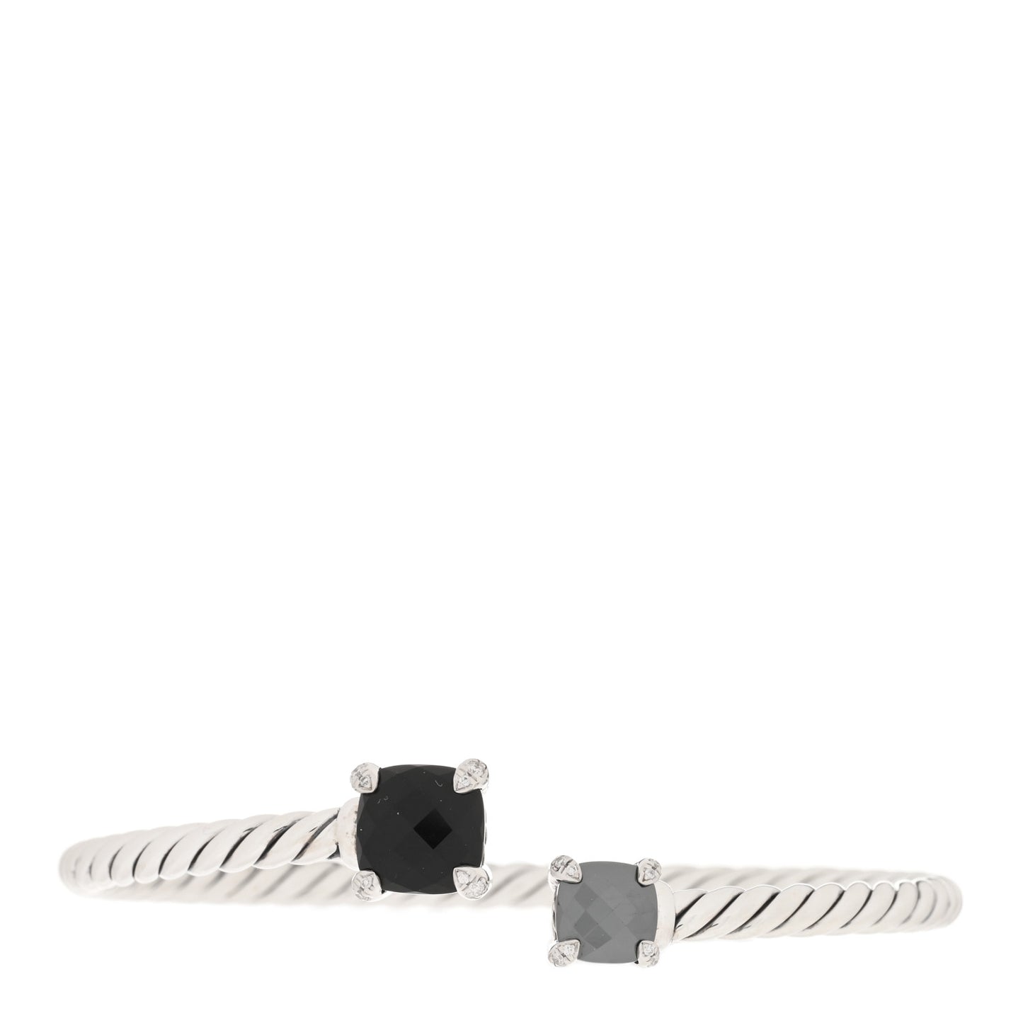 Sterling Silver Black Onyx Hematite Diamond 4mm Chatelaine Bypass Bracelet