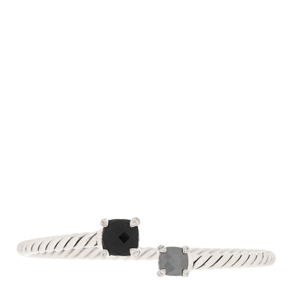 David Yurman Sterling Silver Black Onyx Hematite Diamond 4mm Chatelaine Bypass Bracelet 1 of 3