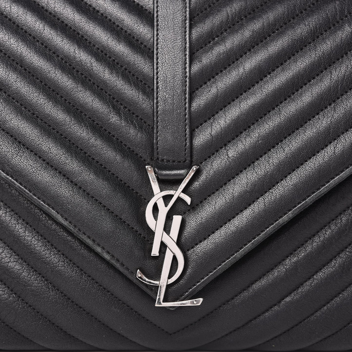 Sheepskin Matelasse Chevron Monogram Large College Satchel Black