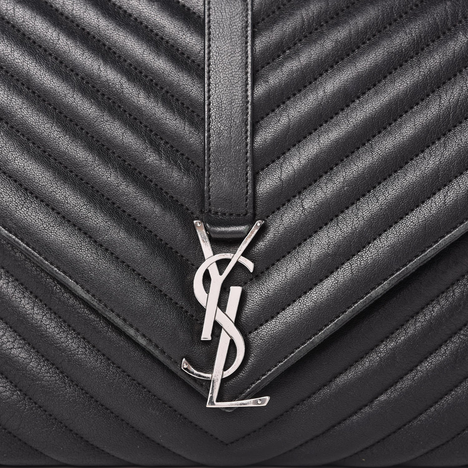 Saint Laurent Sheepskin Matelasse Chevron Monogram Large College Satchel Black 9 of 9