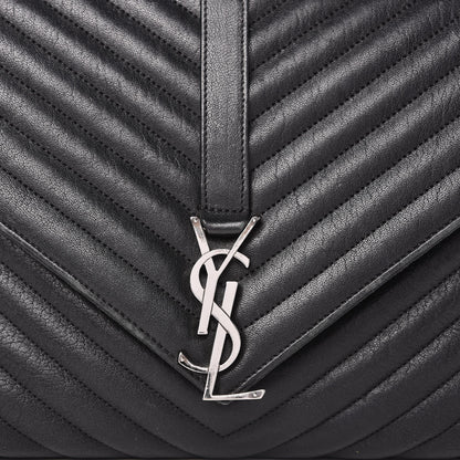 Saint Laurent Sheepskin Matelasse Chevron Monogram Large College Satchel Black 9 of 9