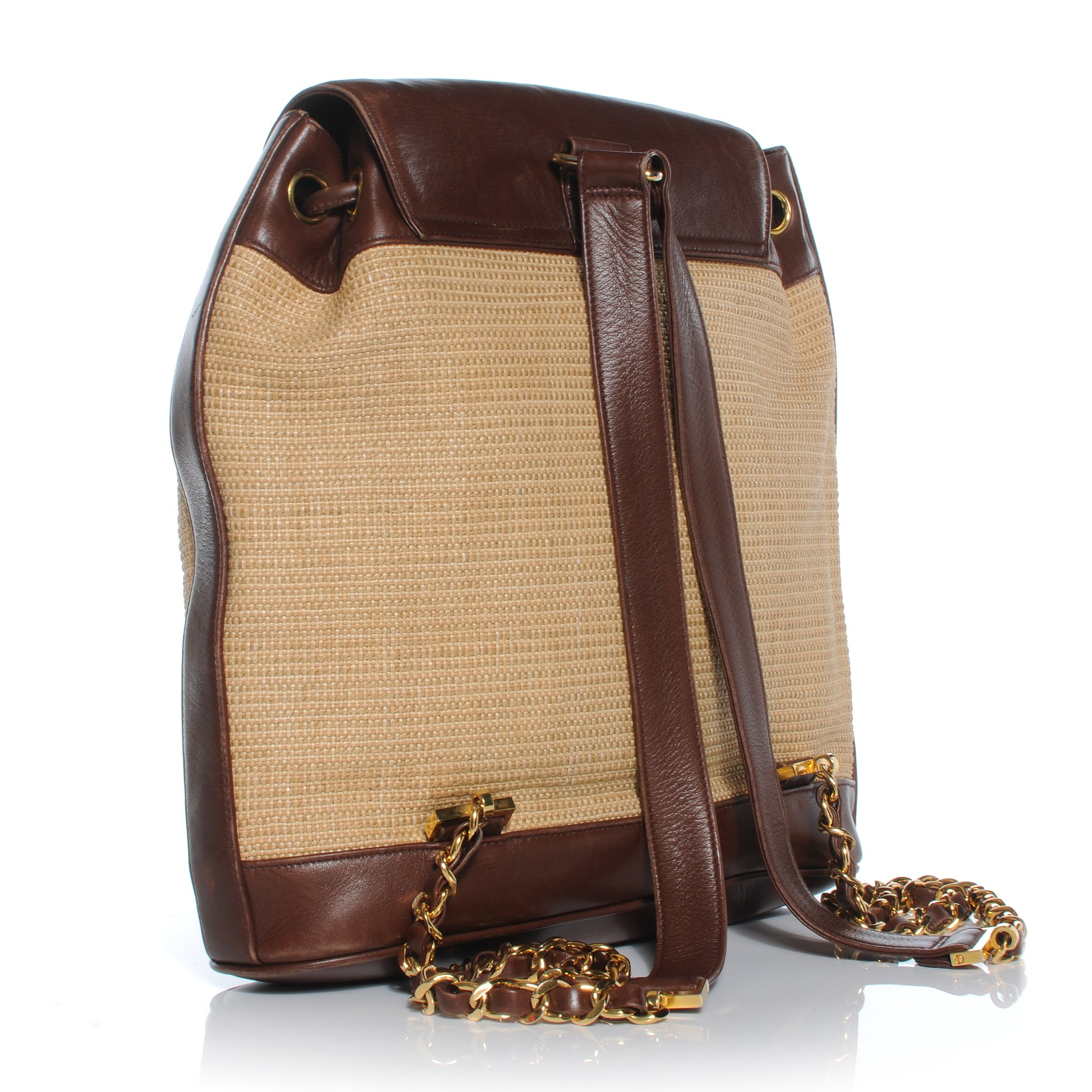 Chanel Leather Straw Backpack Brown 3 of 8