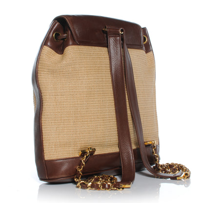 Chanel Leather Straw Backpack Brown 3 of 8